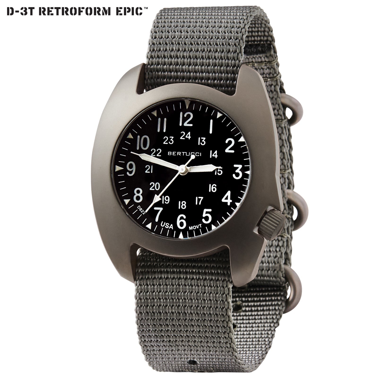 BERTUCCI 42 mm Titanium Field Watch D-3T RETROFORM Epic Black dial Nylon B17016