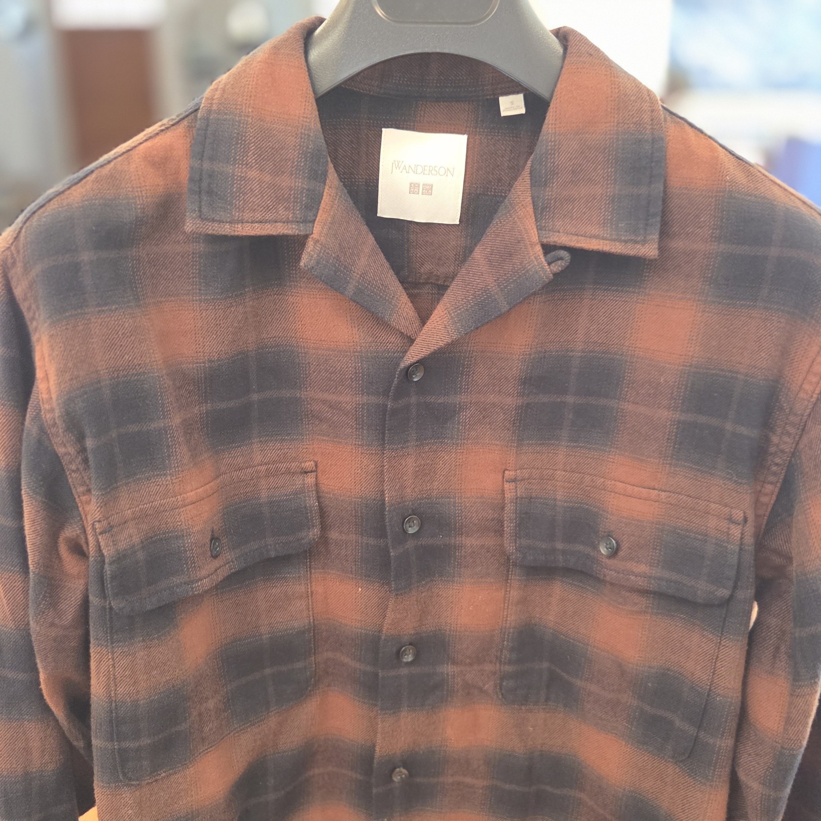 Uniqlo x JW Anderson Brown Plaid Brushed Cotton Open Collar Oversized Shirt (S)
