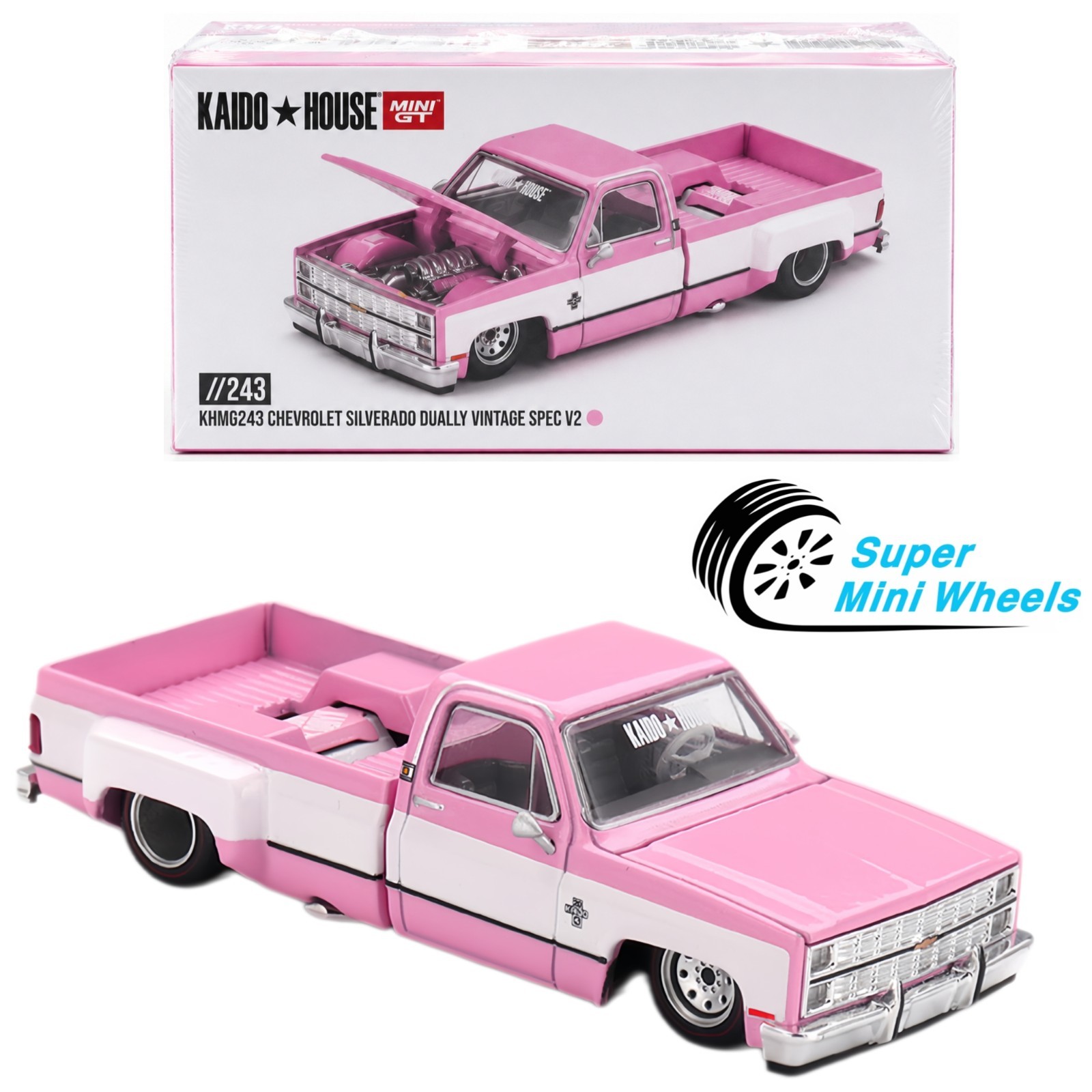 Mini GT x Kaido House 1:64 Chevrolet Silverado Dually Vintage Spec V2 Pink #243