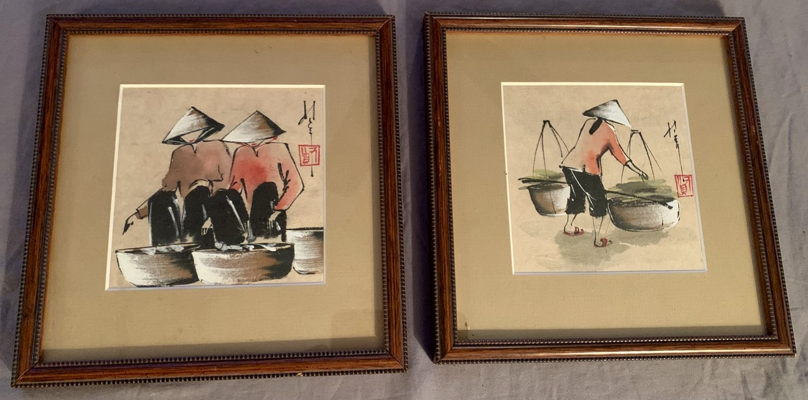 Nice Pair Vintage Asian Artwork Signed & Stamped Nice Pair Vintage Asian Artwork Signed & Stamped
