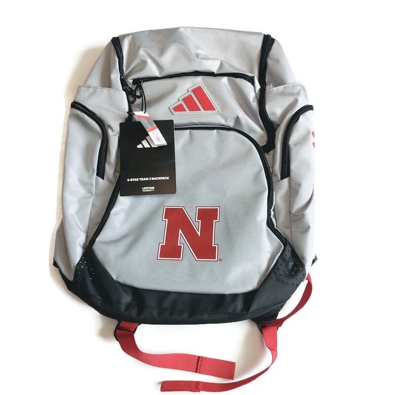 Adidas NCAA Nebraska Cornhuskers Backpack 5 Star Team 2 Gray Red Laptop Bag Book