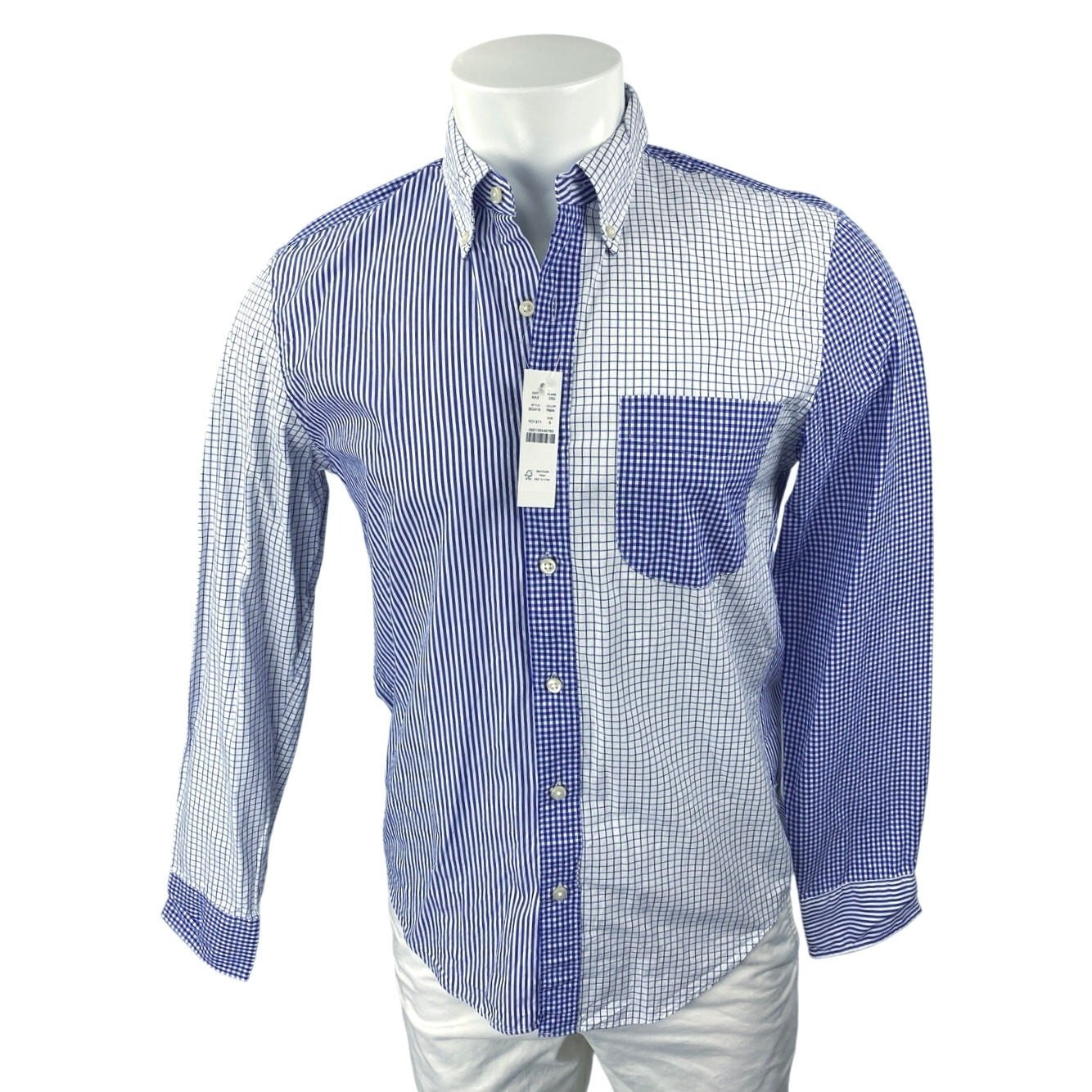 NEW J.Crew Blue Striped Checkered Colorblock Long Sleeve Button Down Shirt Top S