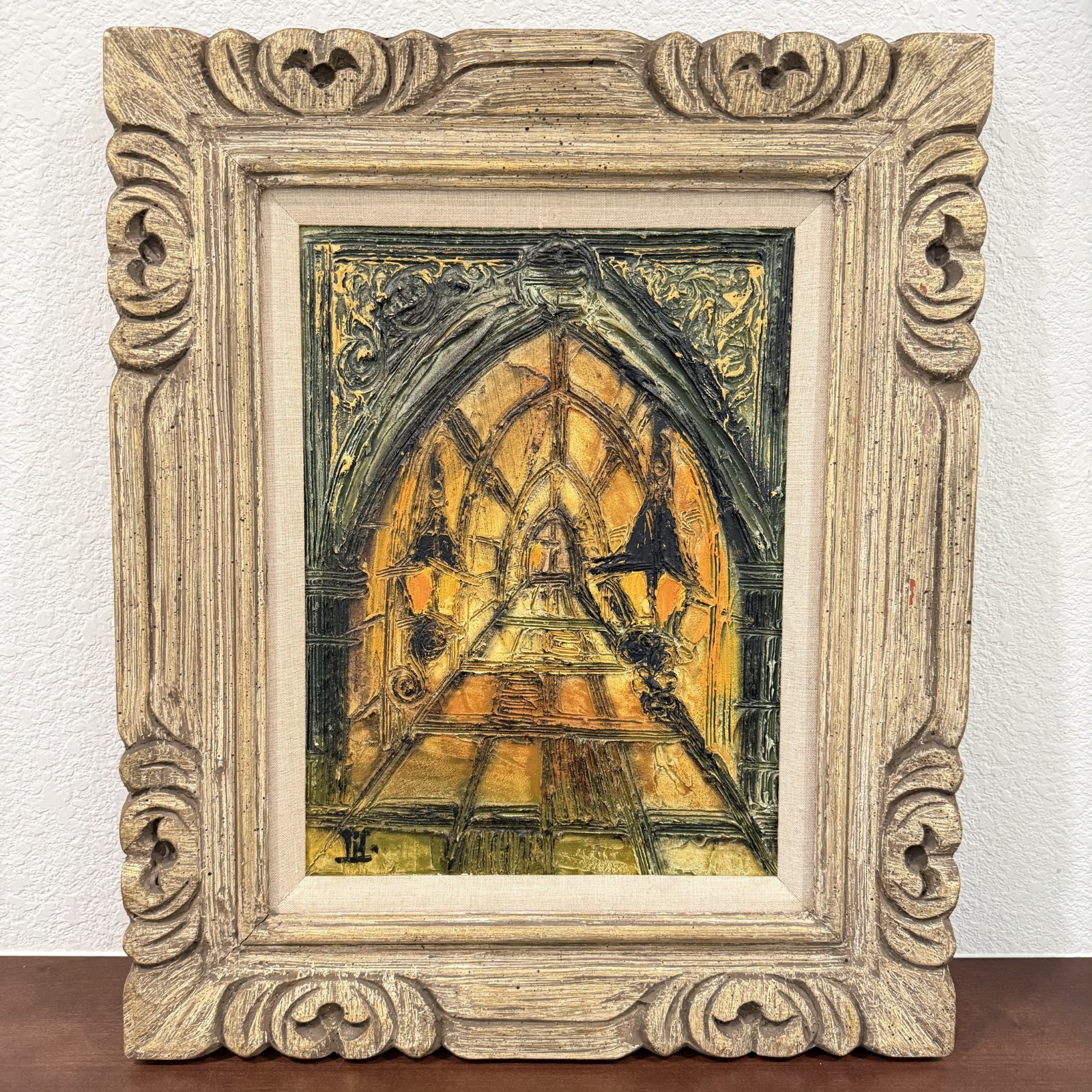 Vintage Van Hoople Gothic Cathedral Oil Painting Impasto Hillside Original MCM