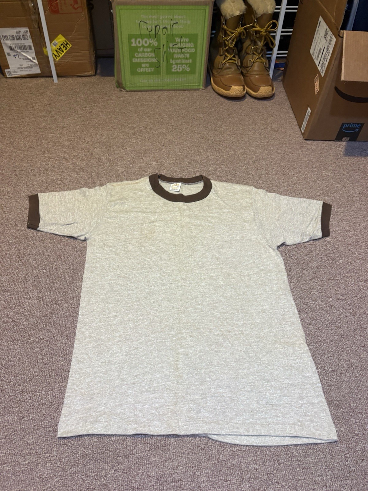 Vintage 1970s-80s Brown Blank Single Stitch Sportswear Ringer T Shirt