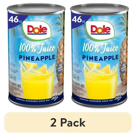 (2 pack) Dole All Natural 100% Pineapple Juice, 46 fl oz Can