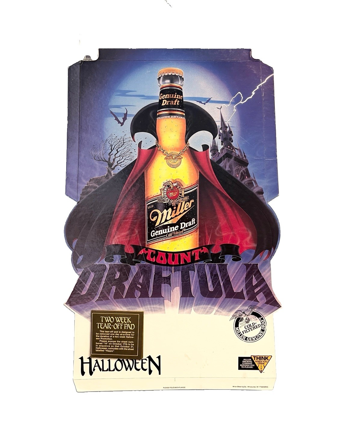 Vintage 90s Miller Genuine Draft Count Draftula Halloween Beer Cardboard Display