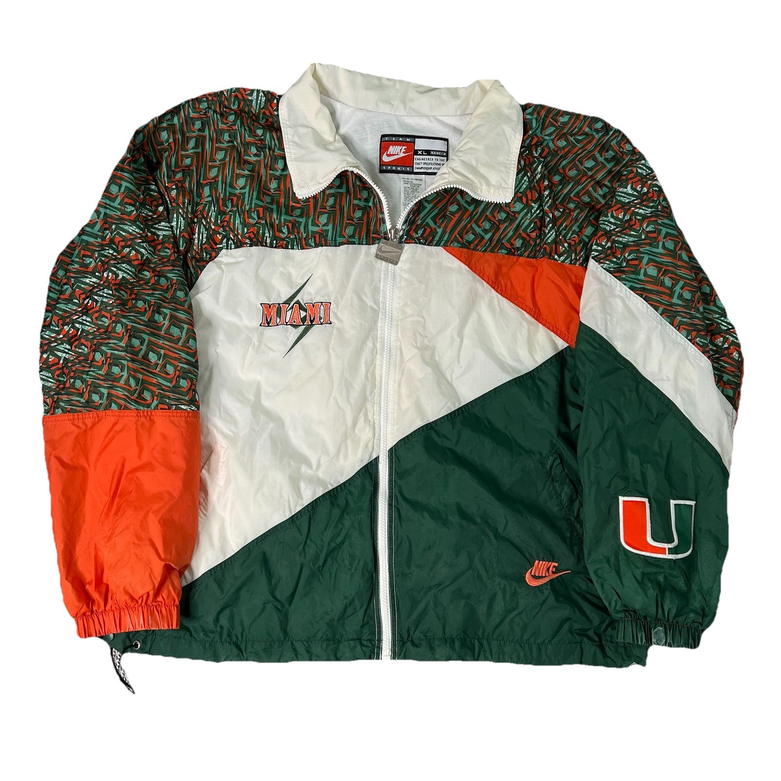 Vintage 90s Miami Hurricanes Team Nike Windbreaker Jacket Zip Up Sz XL