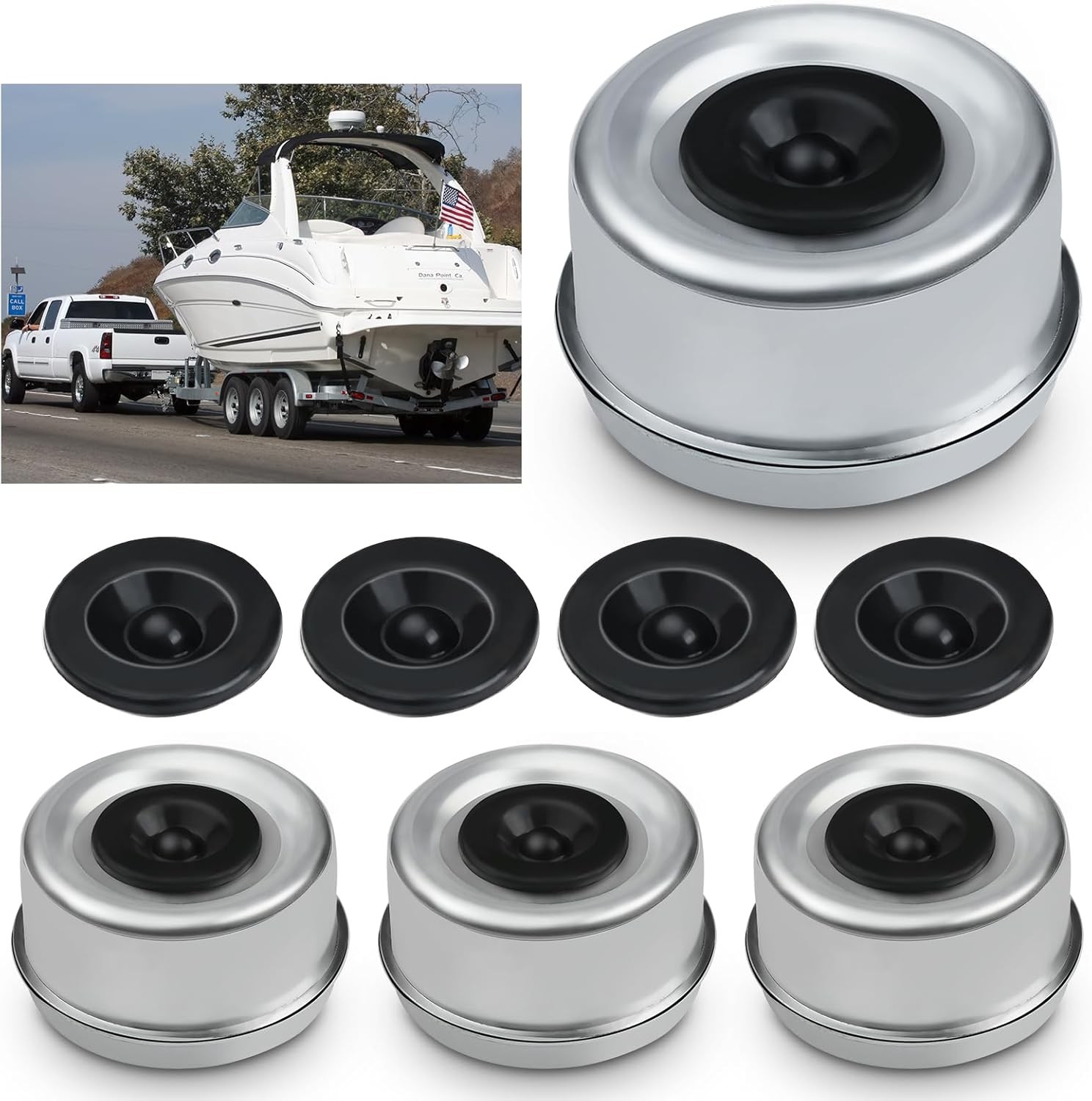 4PCS 2.72\'\' Trailer Axle Wheel Hub Dust Cap Trailer Bearing Dust Cap with 8 Rubb