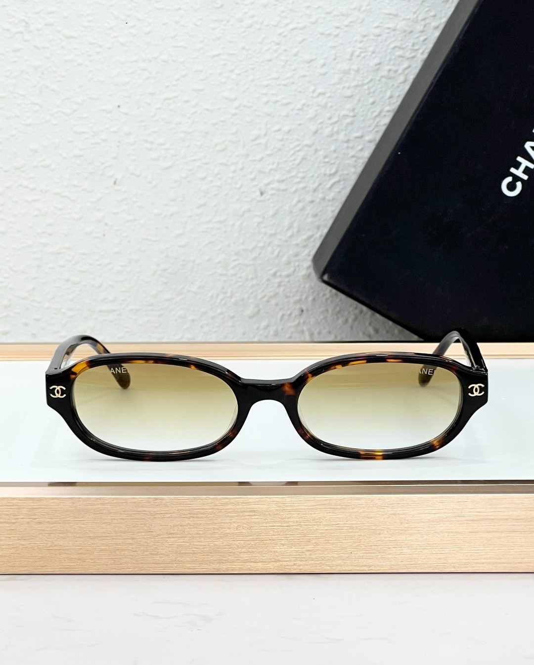 Chanel Luxury Designer Oval Sunglasses Tortoise Frame Crystal Temple Eyewear