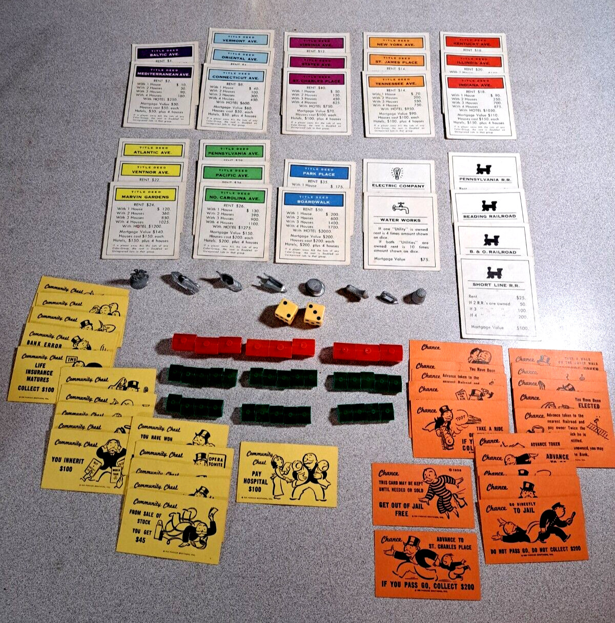1936 Parker Brother\'s Inc. Monopoly Game cards and pieces 108pcs #1405L79