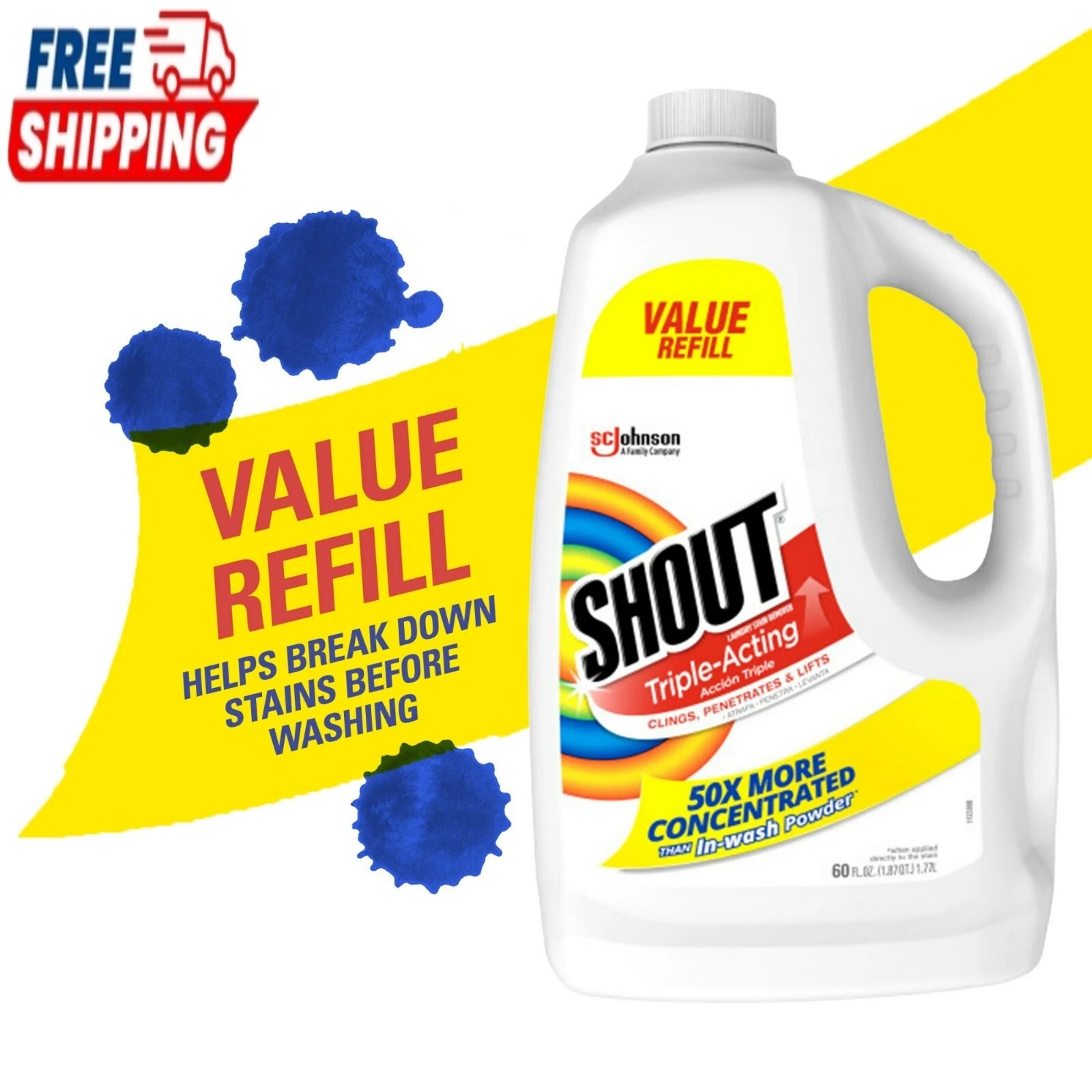 Shout Triple-Acting Liquid Refill 60 Fluid Ounces. Shout Triple-Acting Liquid Refill 60 Fluid Ounces.