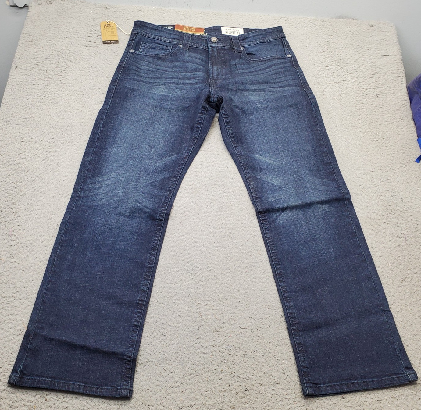 Axel Slim Boot Jeans Mens 32x32 Blue Denim Stretch Faded Whiskered Streetwear
