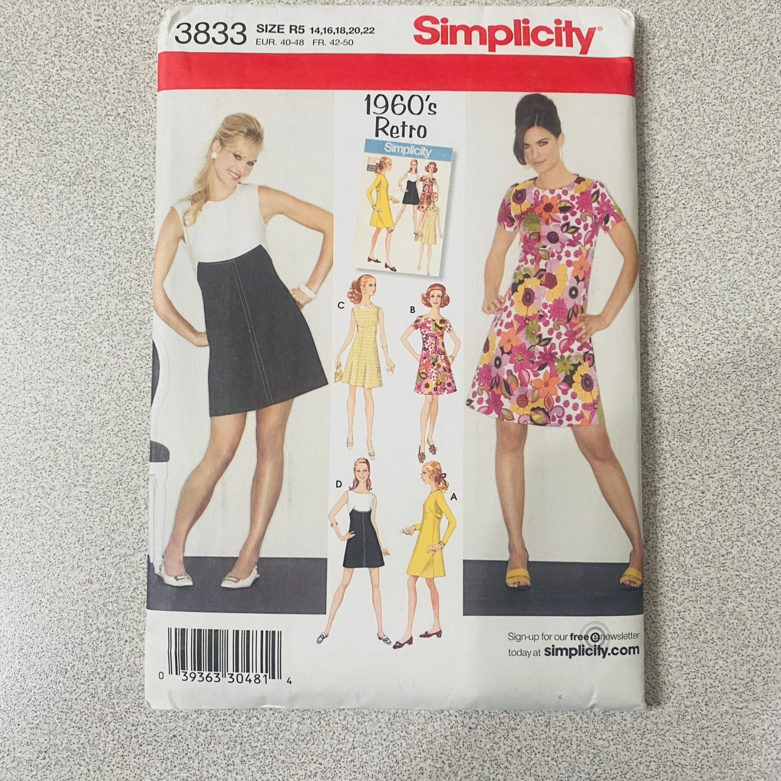 Simplicity 3833 1960s Retro Misses Dress Pattern Size 14-22 Mod A-Line