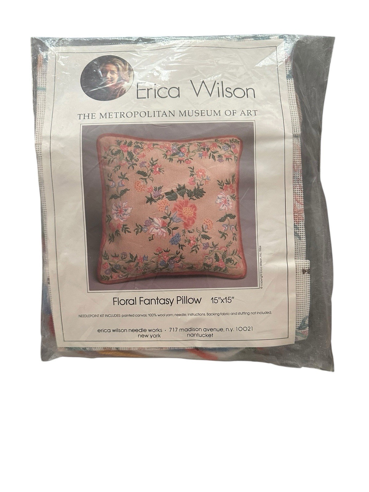 Vintage Erica Wilson Needlepoint Kit Floral Fantasy Pillow 16”x16” MMA Unopened Vintage Erica Wilson Needlepoint Kit Floral Fantasy Pillow 16”x16” MMA Unopened