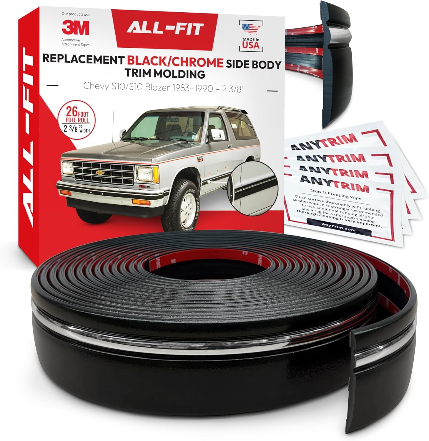 ALL-FIT Black Chrome Side Molding Trim 83-90 Chevy S10 GMC S-Series Toyota T100