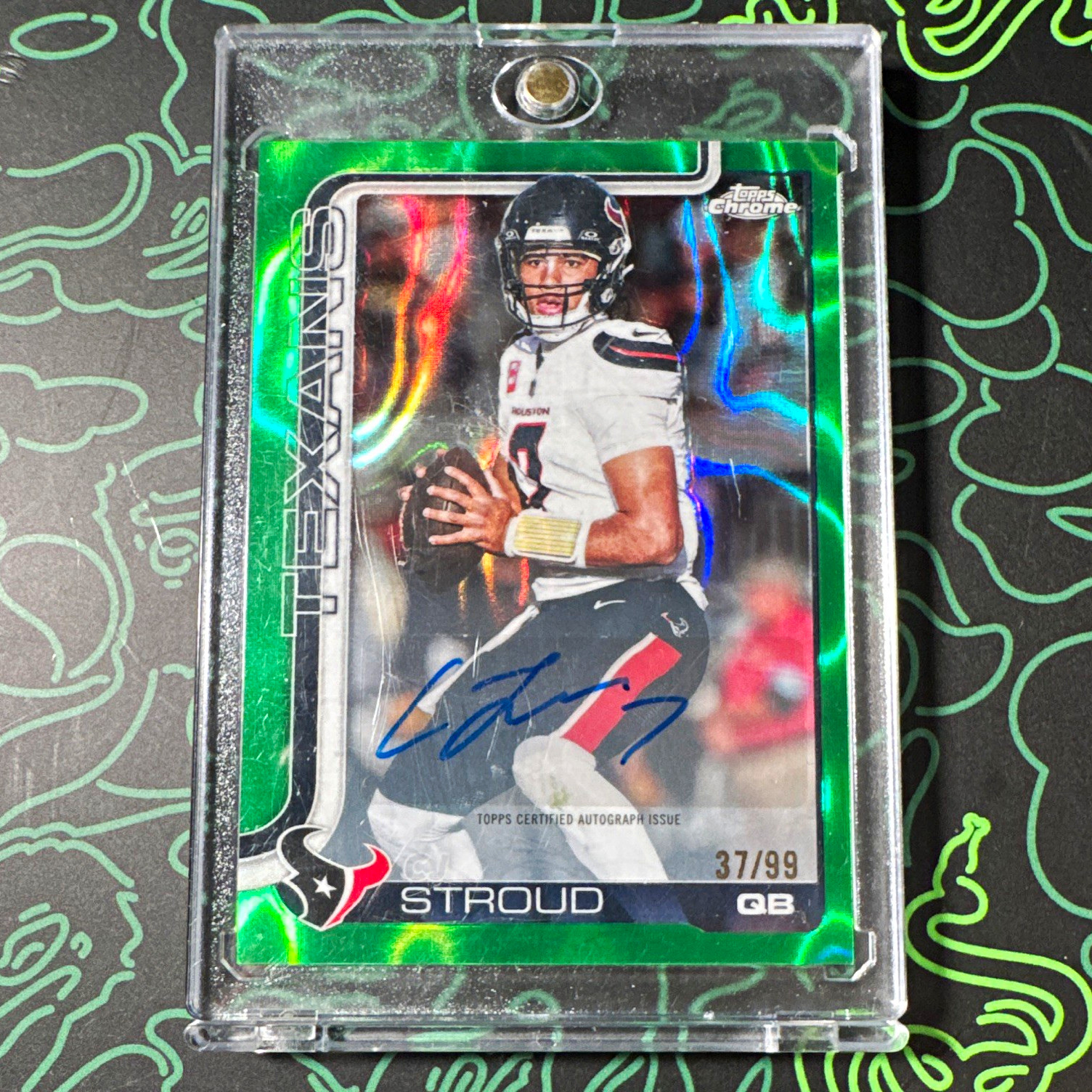 2025 Topps Chrome Football C.J. Stroud Green Lava Refractor Auto /99 #BA-CS 2025 Topps Chrome Football C.J. Stroud Green Lava Refractor Auto /99 #BA-CS
