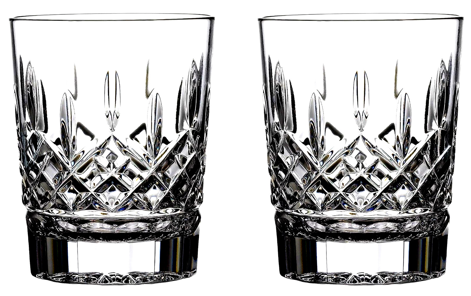 Waterford Lismore Set of 2 Double Old Fashioned Whiskey Glasses Cut Glass Crysta