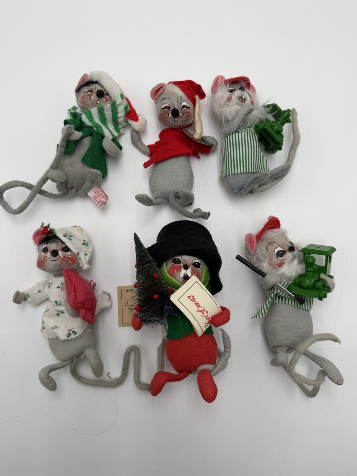 Vintage Annalee Mobilitee Christmas Mice Lot 6 Mouse Dolls 1965 1990s Xmas