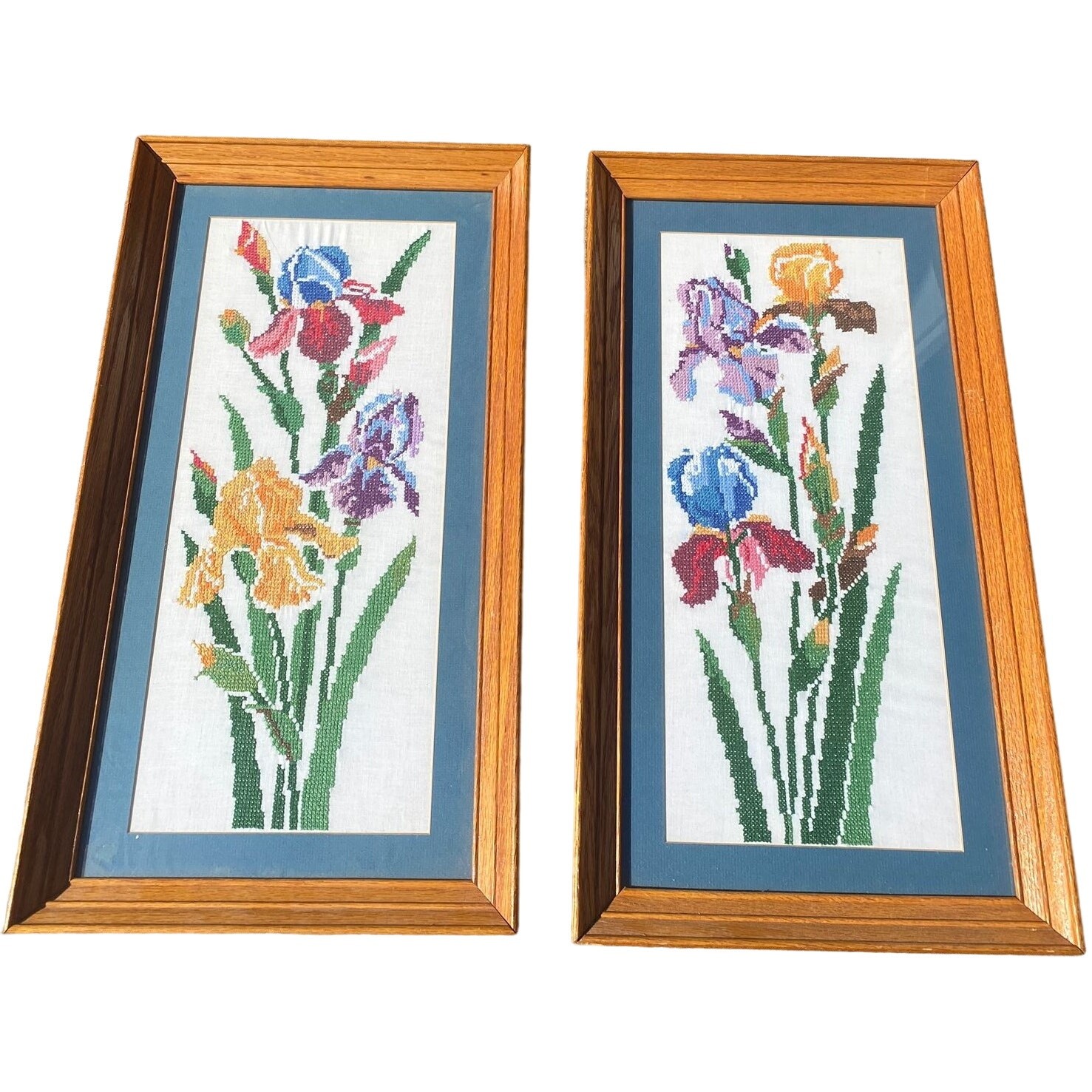 2 Vtg MCM Floral Embroidery Wall Art Decors Handmade Wall Art Country Cottage 2 Vtg MCM Floral Embroidery Wall Art Decors Handmade Wall Art Country Cottage