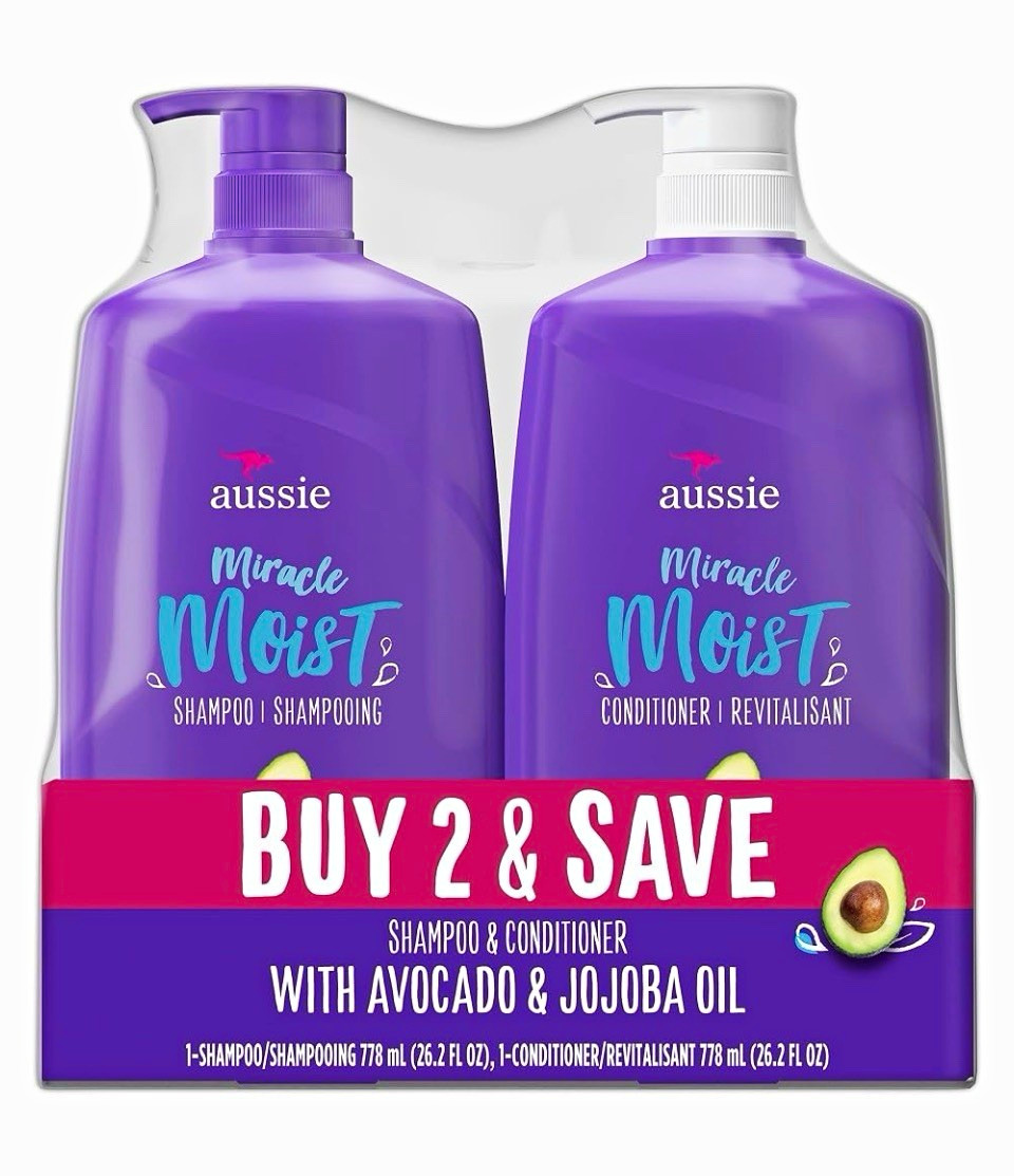 Aussie Miracle Moist Shampoo & Conditioner Avocado/Jojoba Paraben-Free 26.2
