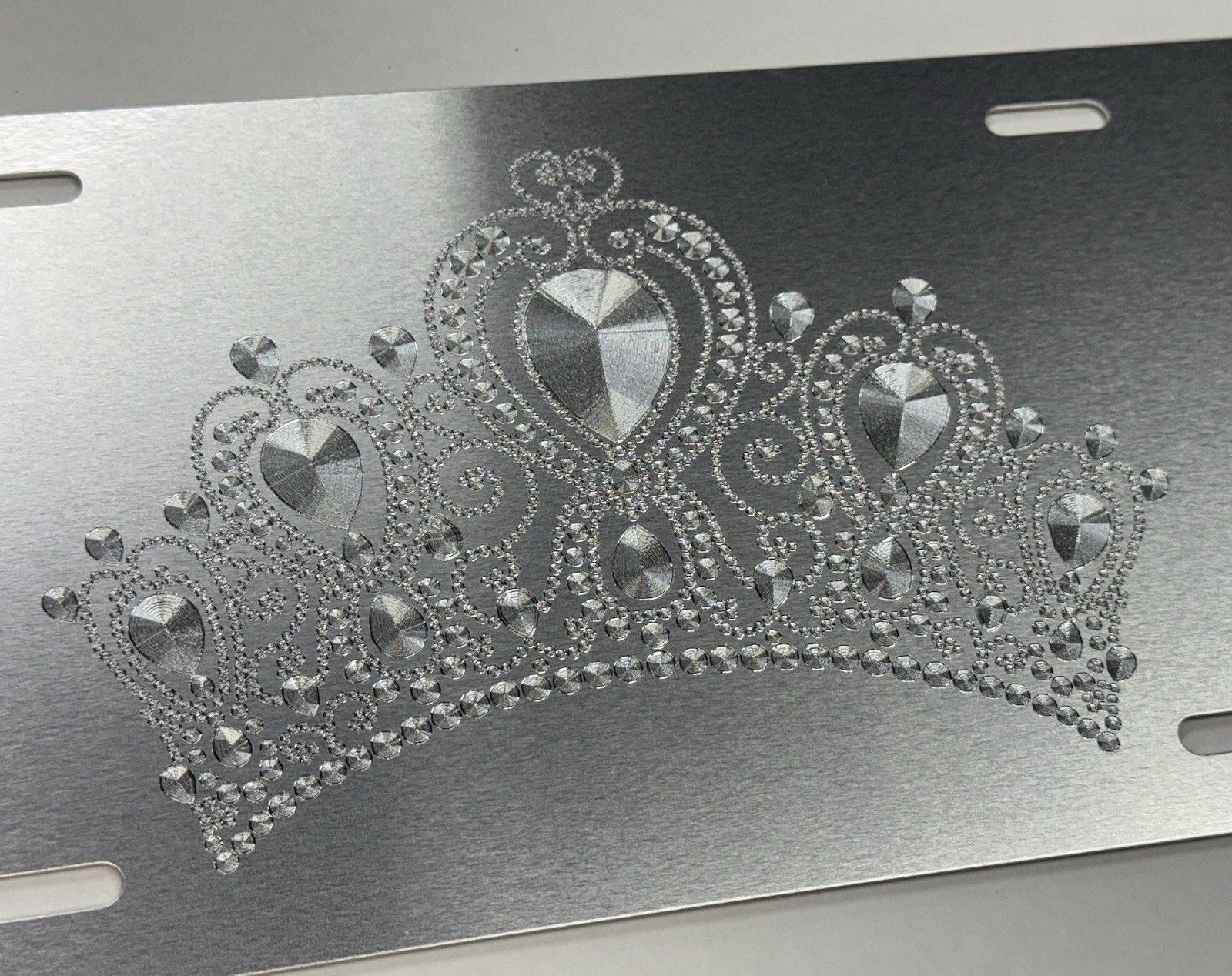 Personalized Crown Tiara Car Tag Diamond Etched Silver Metal License Plate