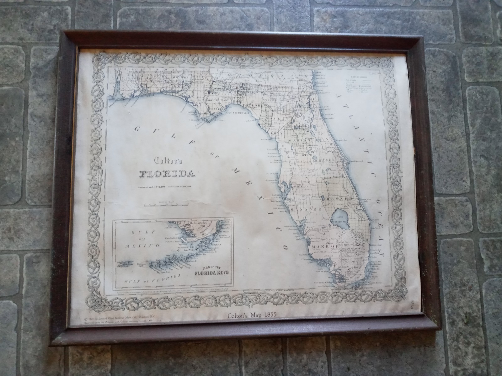 Florida Map 1855 Colton\'s Framed Florida Map 1855 Colton\'s Framed