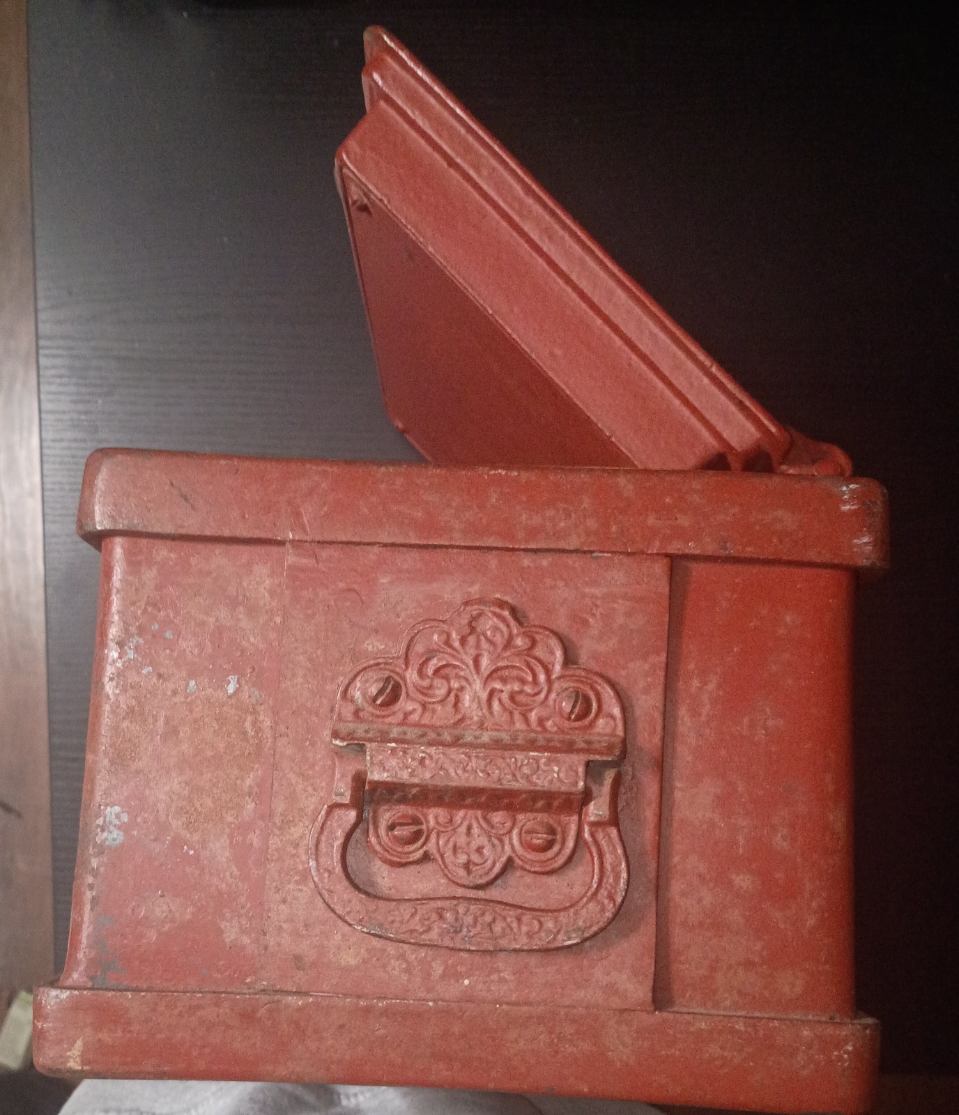 Antique Heavy Cast Iron Banker Strong Box Safe  Stagecoach Railroad