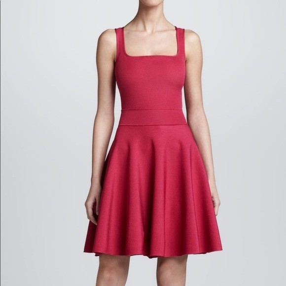 Jeanne Lanvin Vintage Cerise Pink Sleeveless Bodycon Knit Fit  Flare Dress S/M
