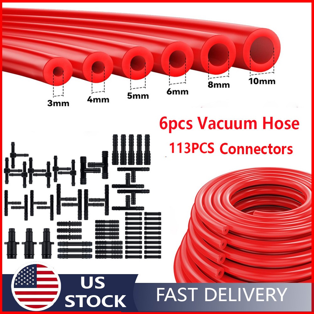 6PCS 5Ft Red Silicone Vacuum Hose line Kit with 113PCS Connectors For Porsche