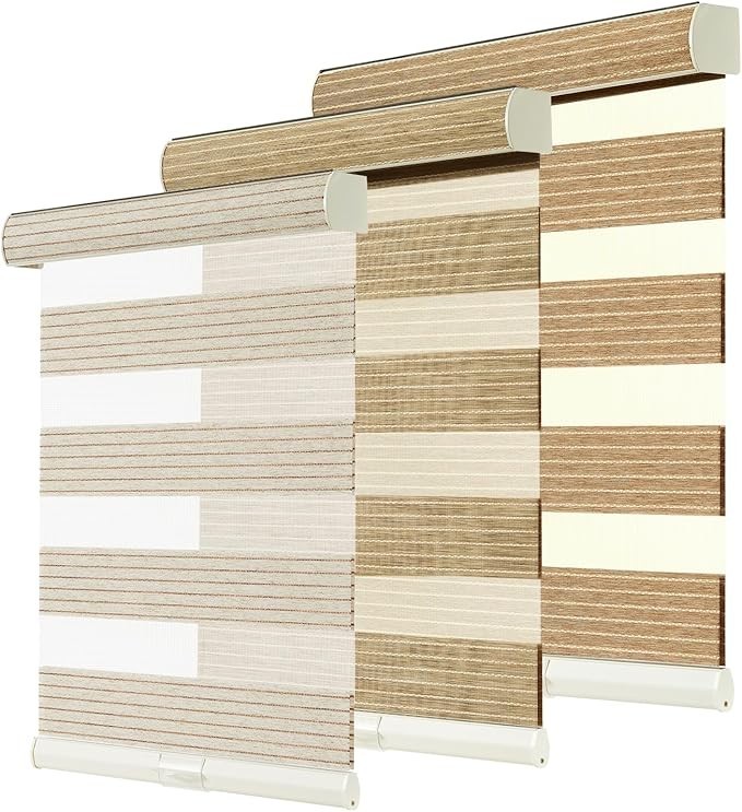 Ivory Cordless Zebra Blinds Natural Woven Light Filtering METechs Shades On Sale