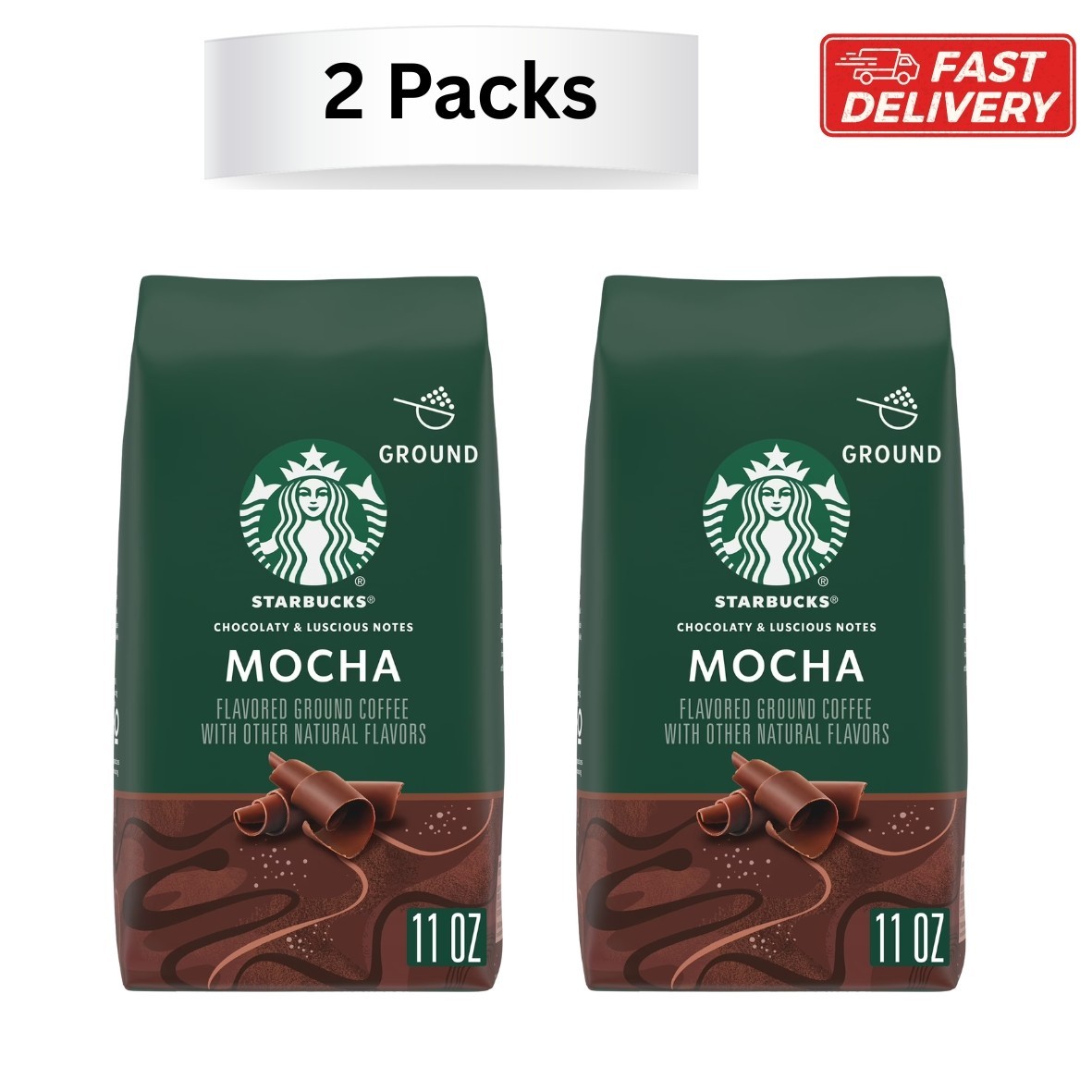 Starbucks Arabica Beans Mocha, Naturally Flavored, Ground Coffee, 11 oz 2PK
