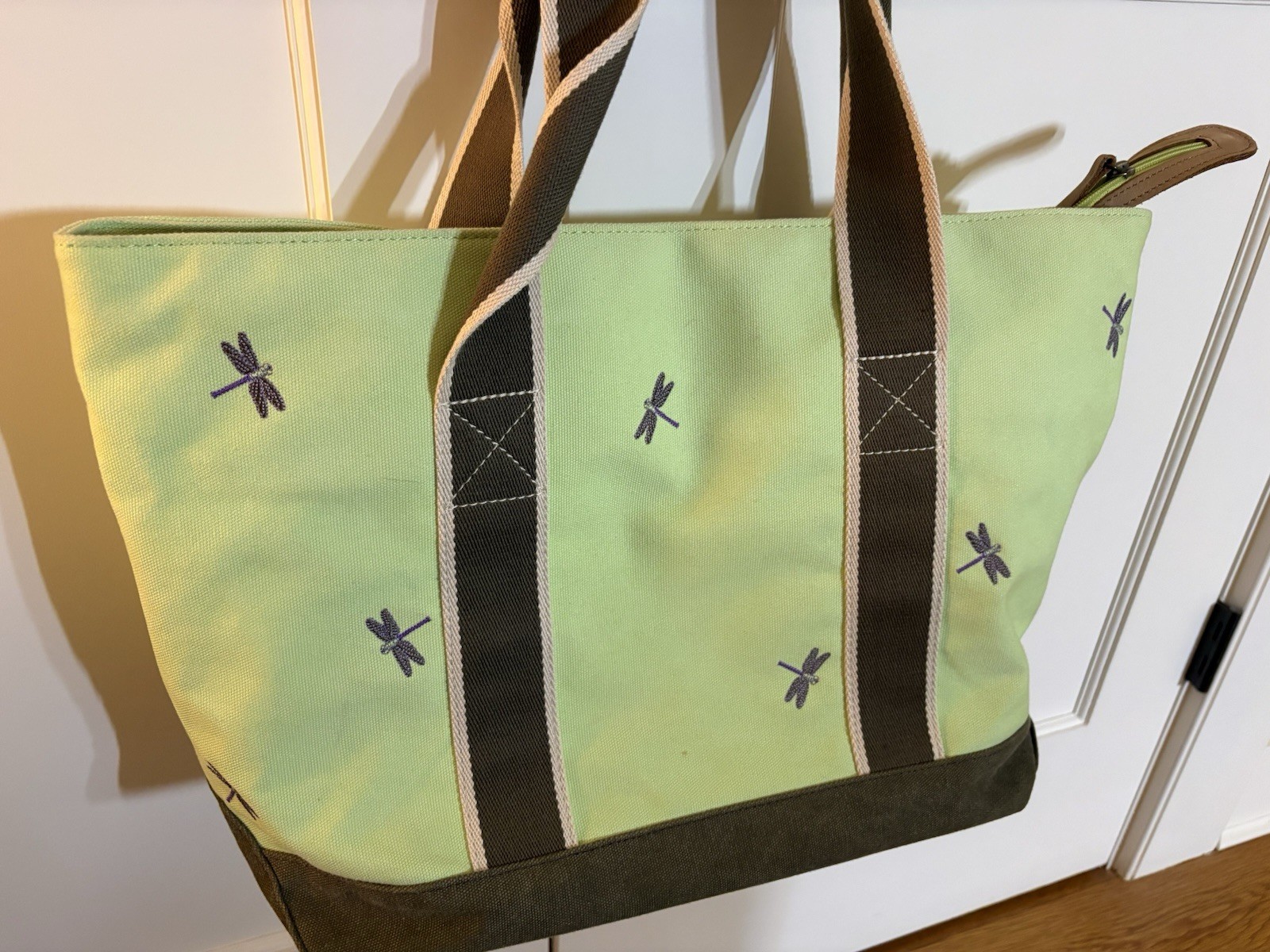 Vintage LL Bean Boat & Tote Bag - Rare Dragonfly Embroidery & Leather