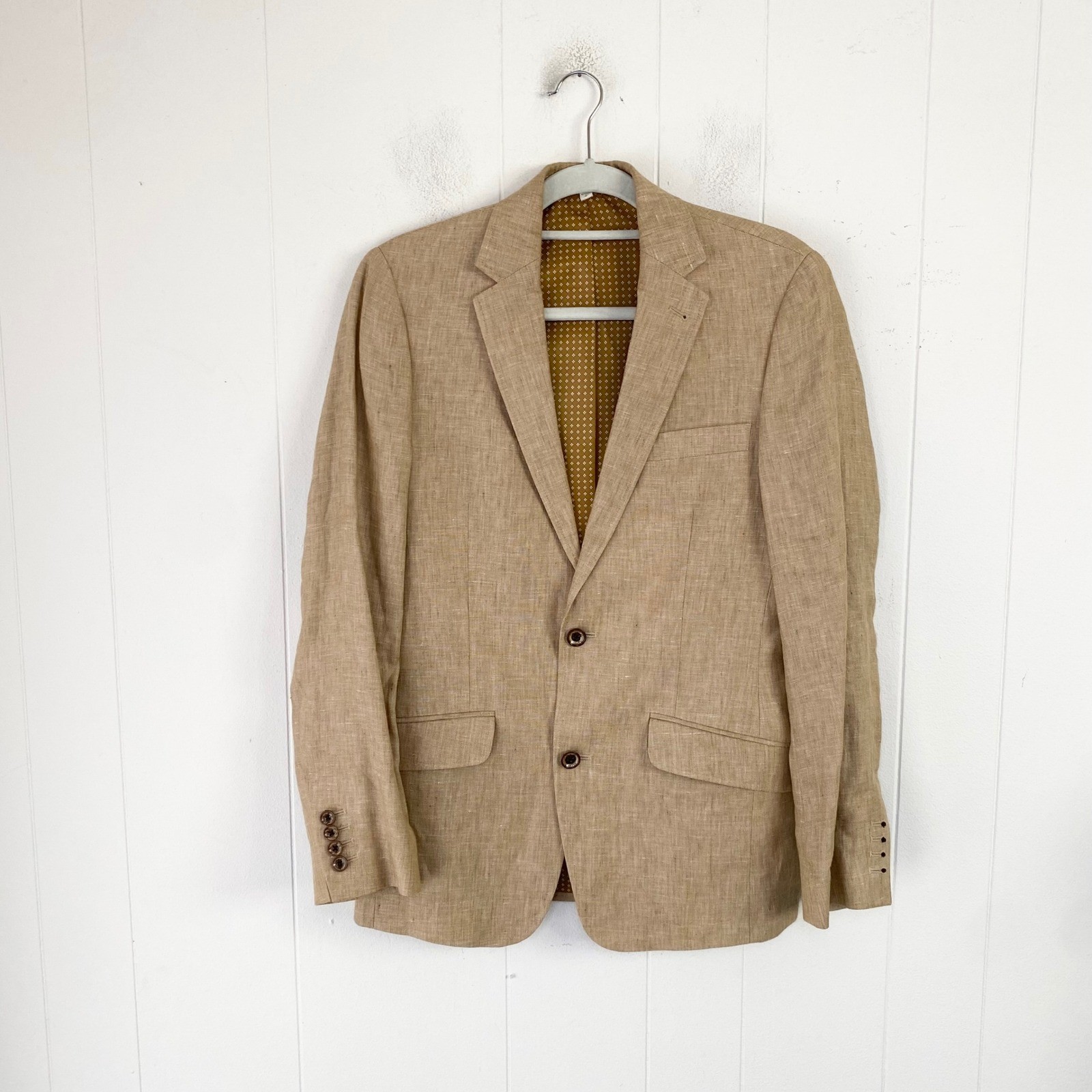 Murano Baird McNutt Linen Blazer Tan Men\'s Size Small *Missing Cuff Buttons Murano Baird McNutt Linen Blazer Tan Men\'s Size Small *Missing Cuff Buttons
