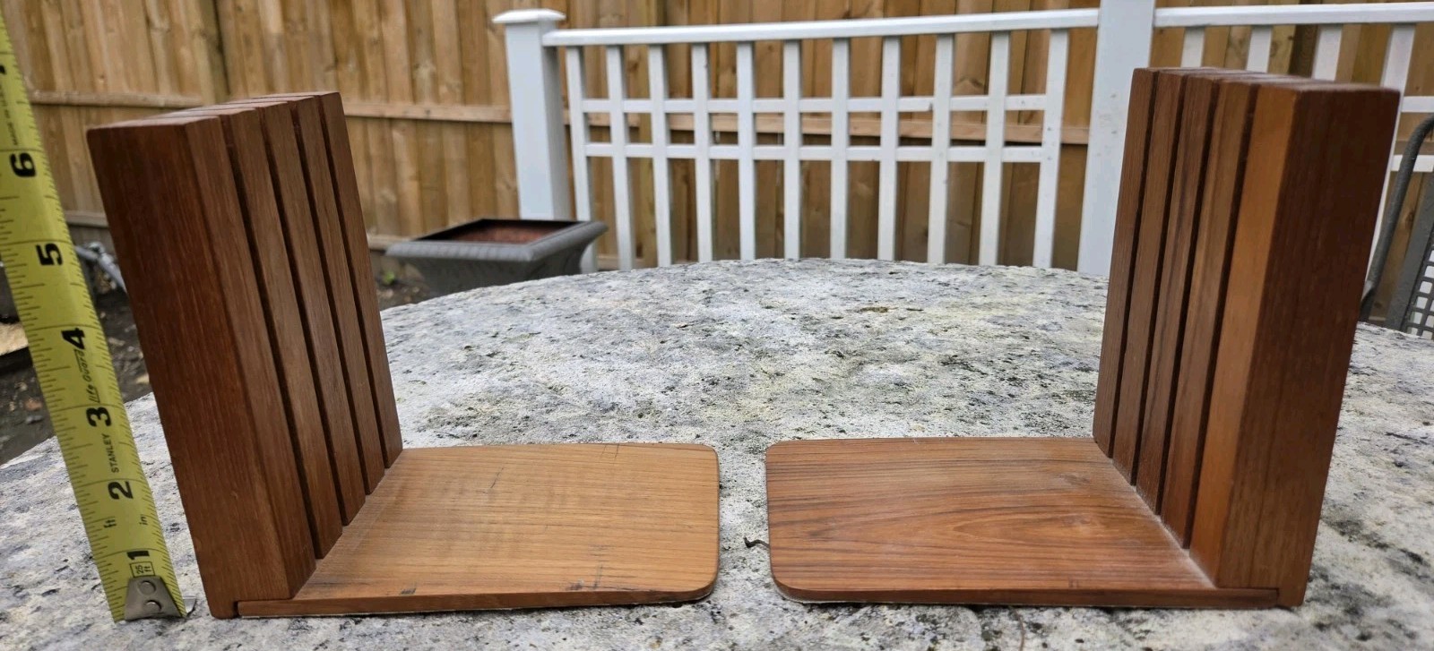 Vintage 1970s Teak Wood Bookends Pair MCM Slat Danish Modern Thailand