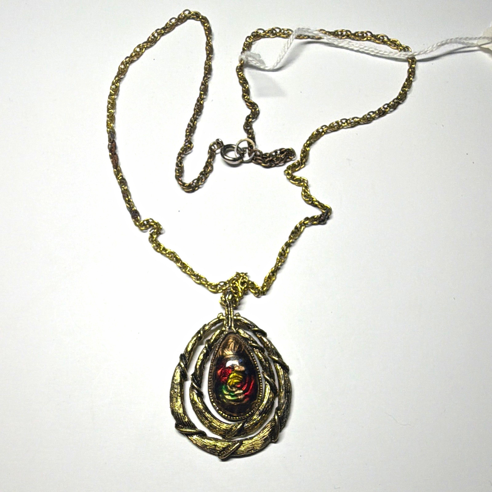 Vintage Signed OFO Gold Tone Necklace Floral Cabochon 1950s