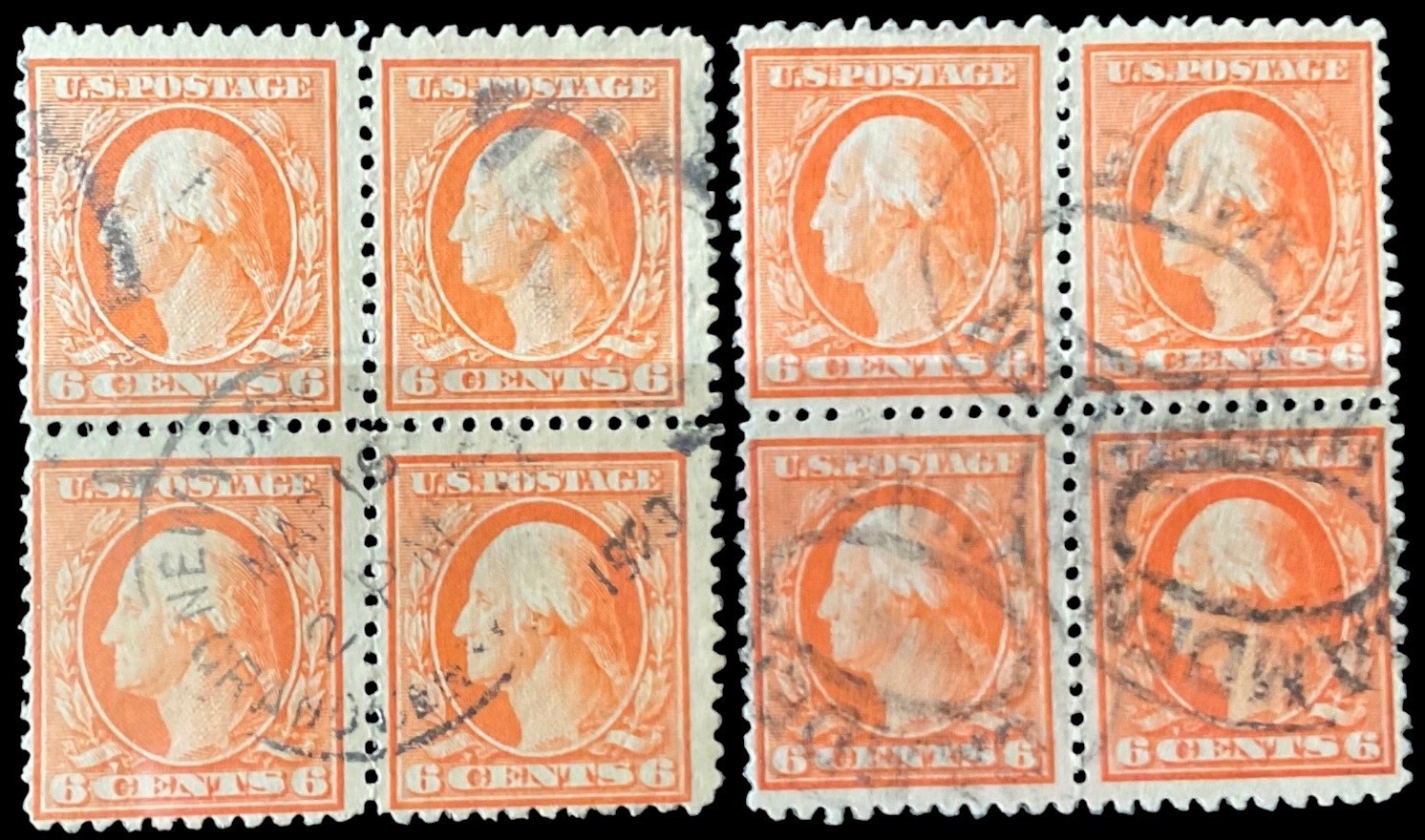 SAR23: US Scott 506 Washington Block of 4 Fancy Cancel Used 1917 VG