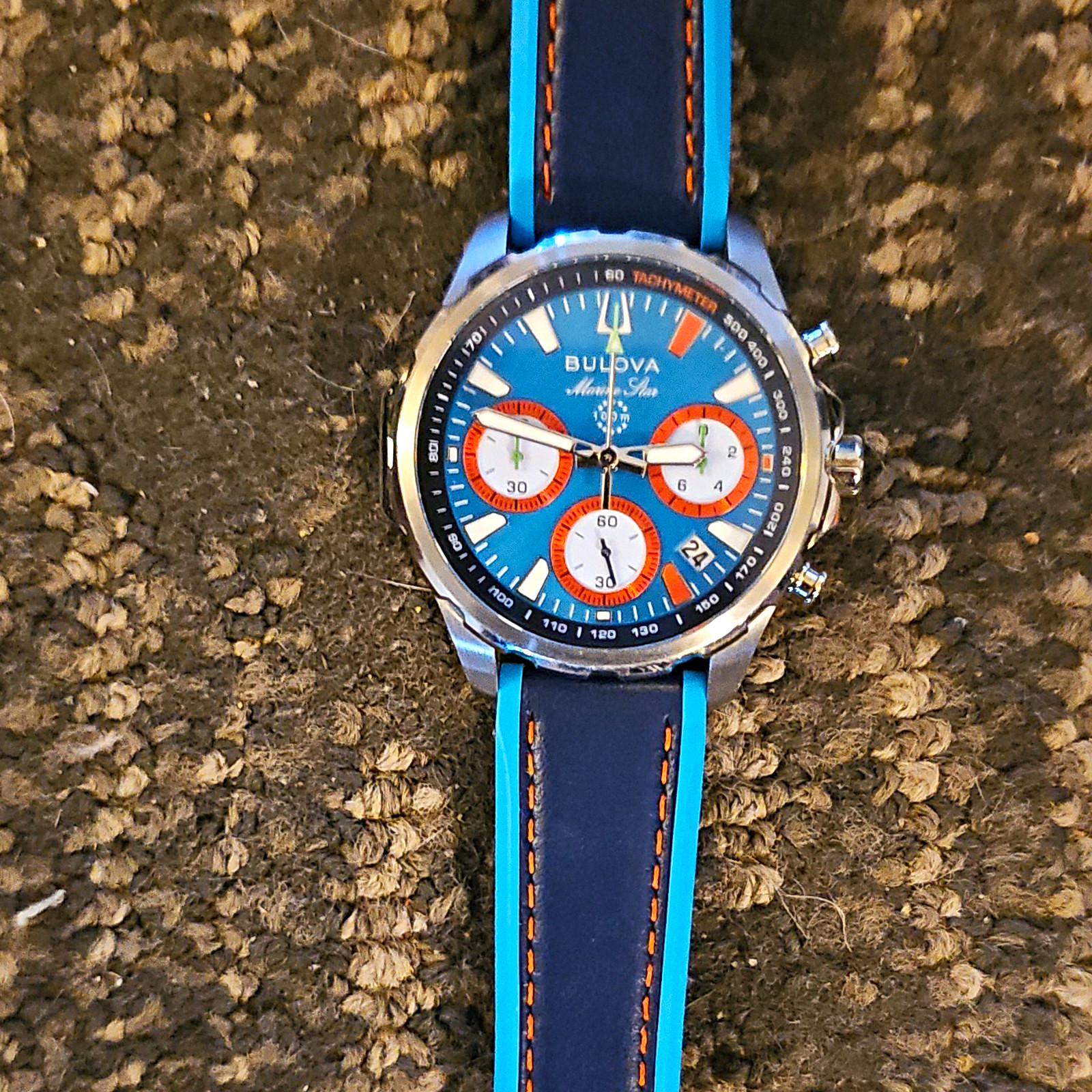 Bulova Marine Star Men's Quartz Chronograph Tachymeter Date Blue 43mm Watch Bulova Marine Star Men's Quartz Chronograph Tachymeter Date Blue 43mm Watch
