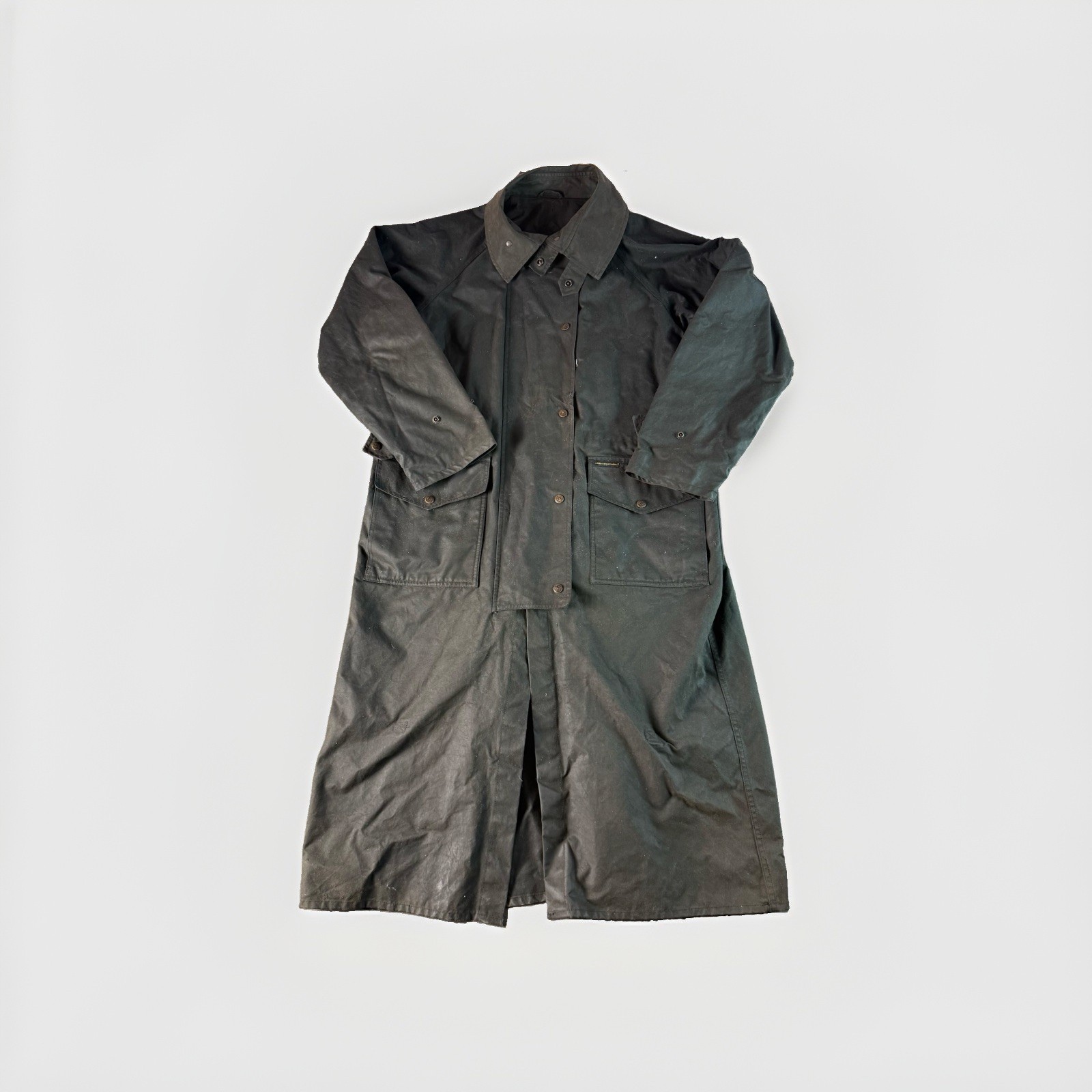 Vintage Outback Trading Co. Low Rider Duster Coat Waxed Oilskin Cotton Mens M Vintage Outback Trading Co. Low Rider Duster Coat Waxed Oilskin Cotton Mens M