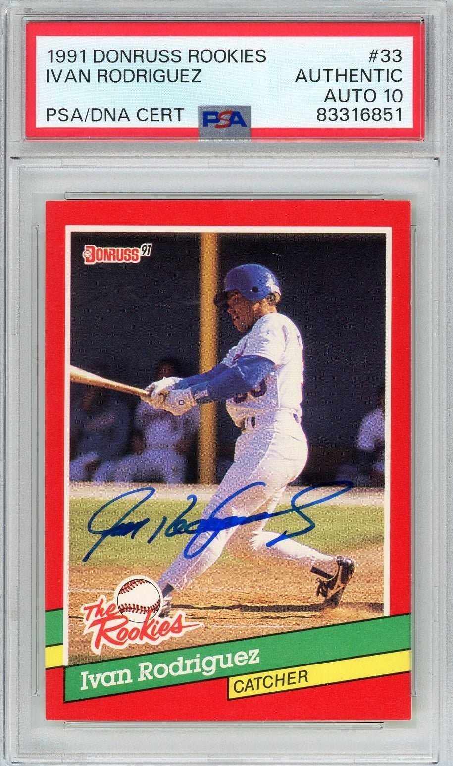 Graded 1991 Donruss Ivan Pudge Rodriguez #33 Rookie Card PSA 10 Auto Grade Graded 1991 Donruss Ivan Pudge Rodriguez #33 Rookie Card PSA 10 Auto Grade