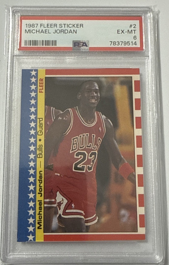 1987 Fleer Sticker #2 Michael Jordan Chicago Bulls HOF PSA 6.  