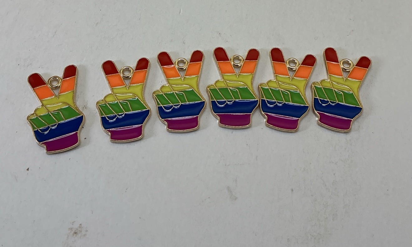 6x HAND PEACE SIGN RAINBOW PRIDE LGBT Charm