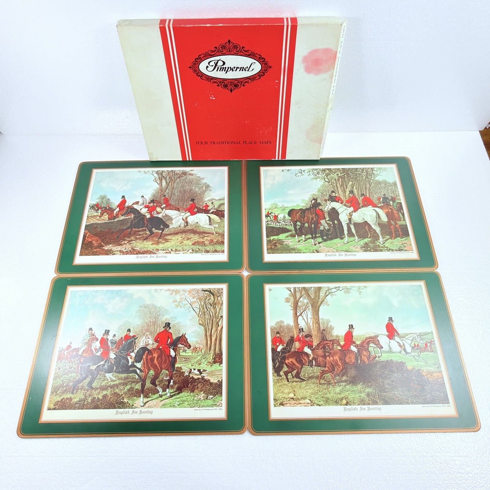 VTG Pimpernel English Fox Hunting Placemats Set of 4 Tally Ho Cork Back Boxed