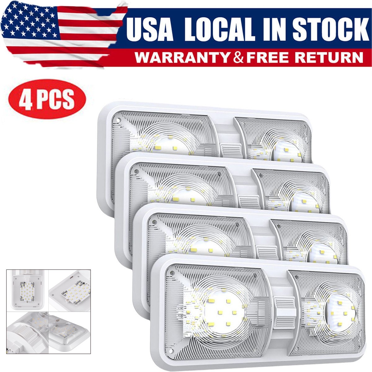4PCS 12V RV LED Ceiling Lights, Dome Interior Light for Trailer Camper Boat 4PCS 12V RV LED Ceiling Lights, Dome Interior Light for Trailer Camper Boat