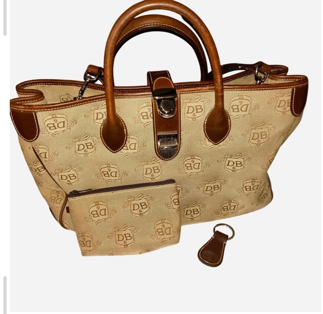 Vintage Dooney Bourke Satchel Tote Donegal Crest and Monogram Leather Bag