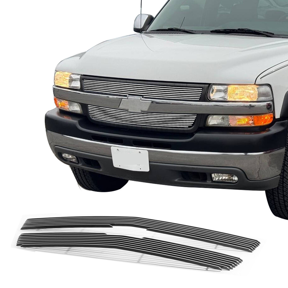 Silver Upper Billet Grill Cover Fits 2001-2002 Chevy Silverado 2500HD/3500 Grill