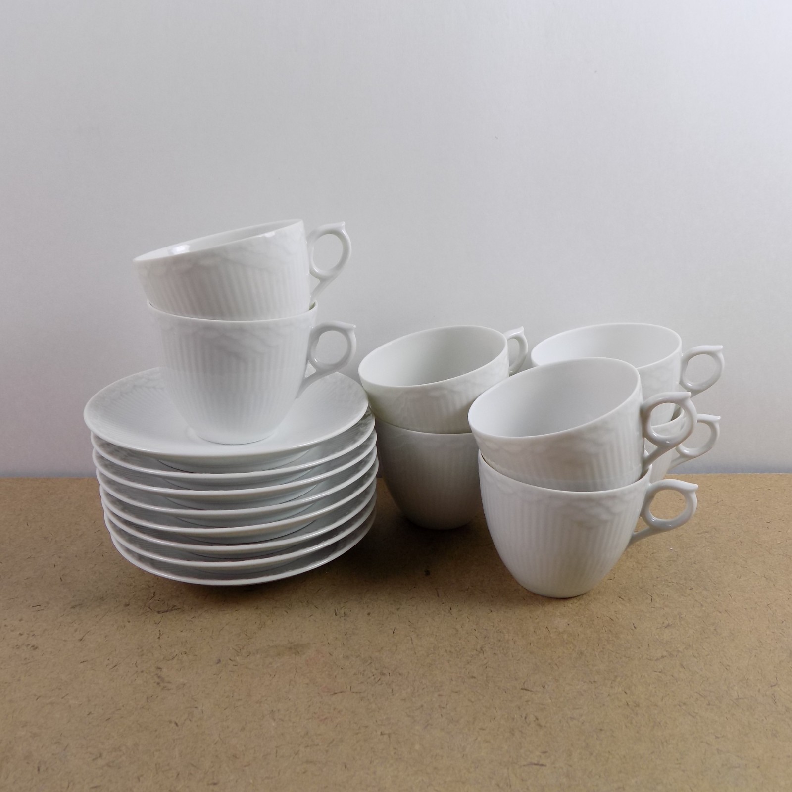 8 Royal Copenhagen White Half Lace Cups & Saucers 756 VGC Denmark