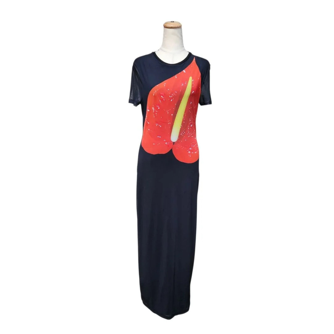 Loewe Anthurium Graphic-Print Stretch-Mesh Maxi Dress Black Large SS23