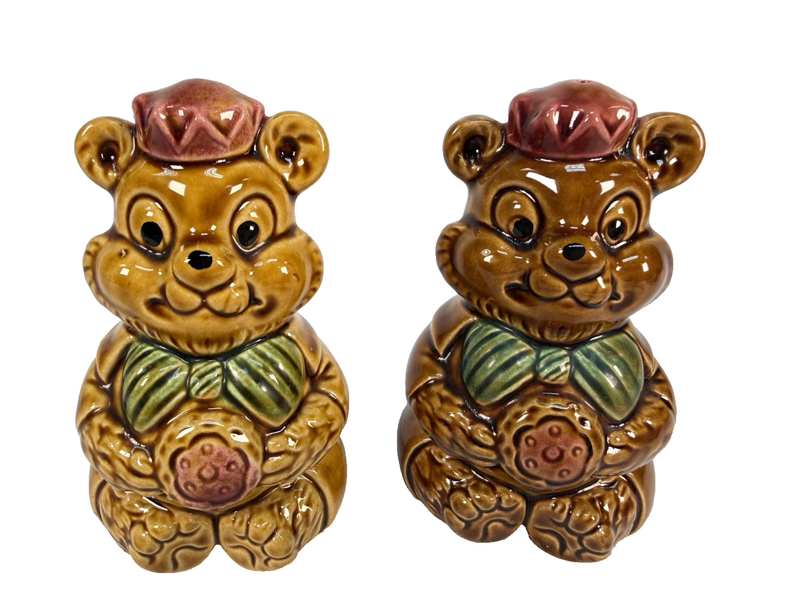 Anthropomorphic Bear Salt and Pepper Shakers Ceramic Mid Century Japan VTG #140