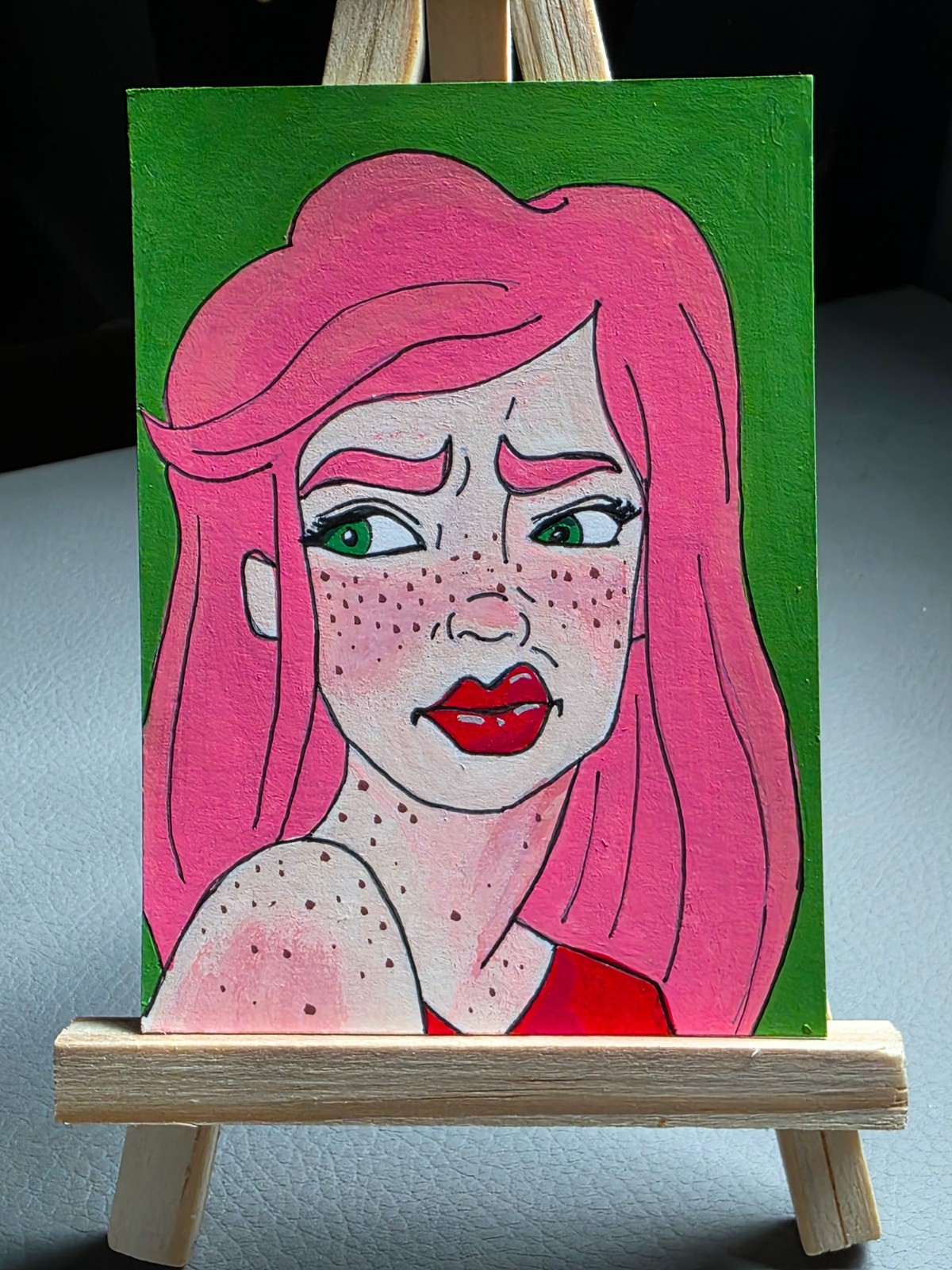 ACEO Beautiful Woman Green Eyes Pink Hair Original Painting SLBArtAndDesign ACEO Beautiful Woman Green Eyes Pink Hair Original Painting SLBArtAndDesign