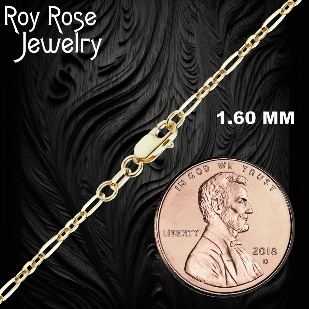 Solid 14K Yellow Gold Diamond-cut Figaro Link Chain Bracelet